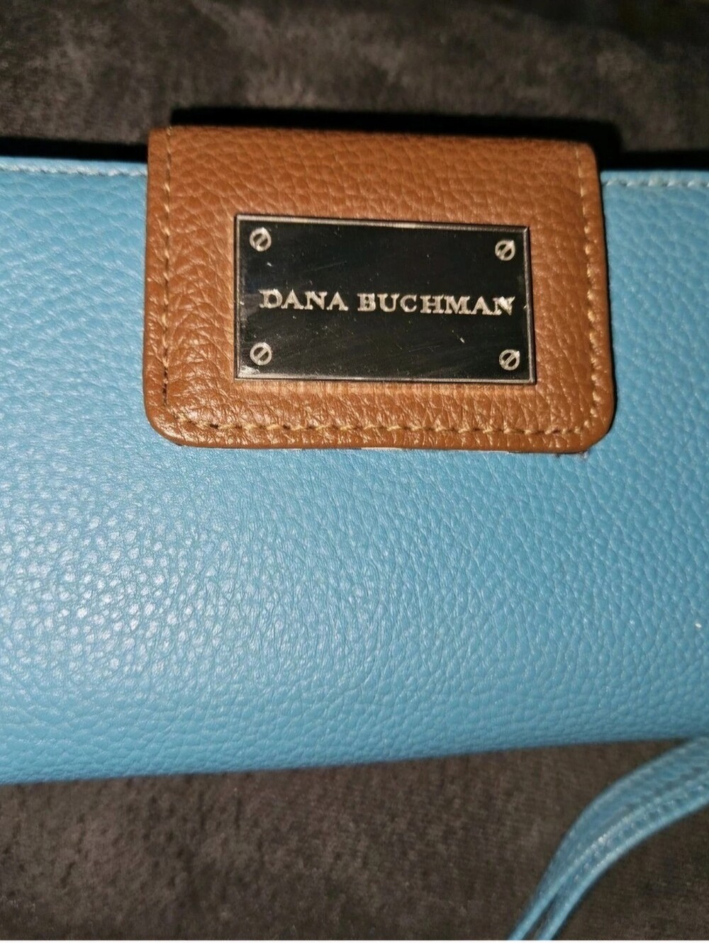 Dana Buchman Blue & Brown Wristlet/ Wallet w/ Animal Print Lining Zip Closure